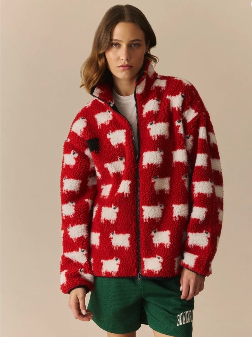 Warm & Wonderful Sheep Sherpa Jacket Diana Red Unisex Size S